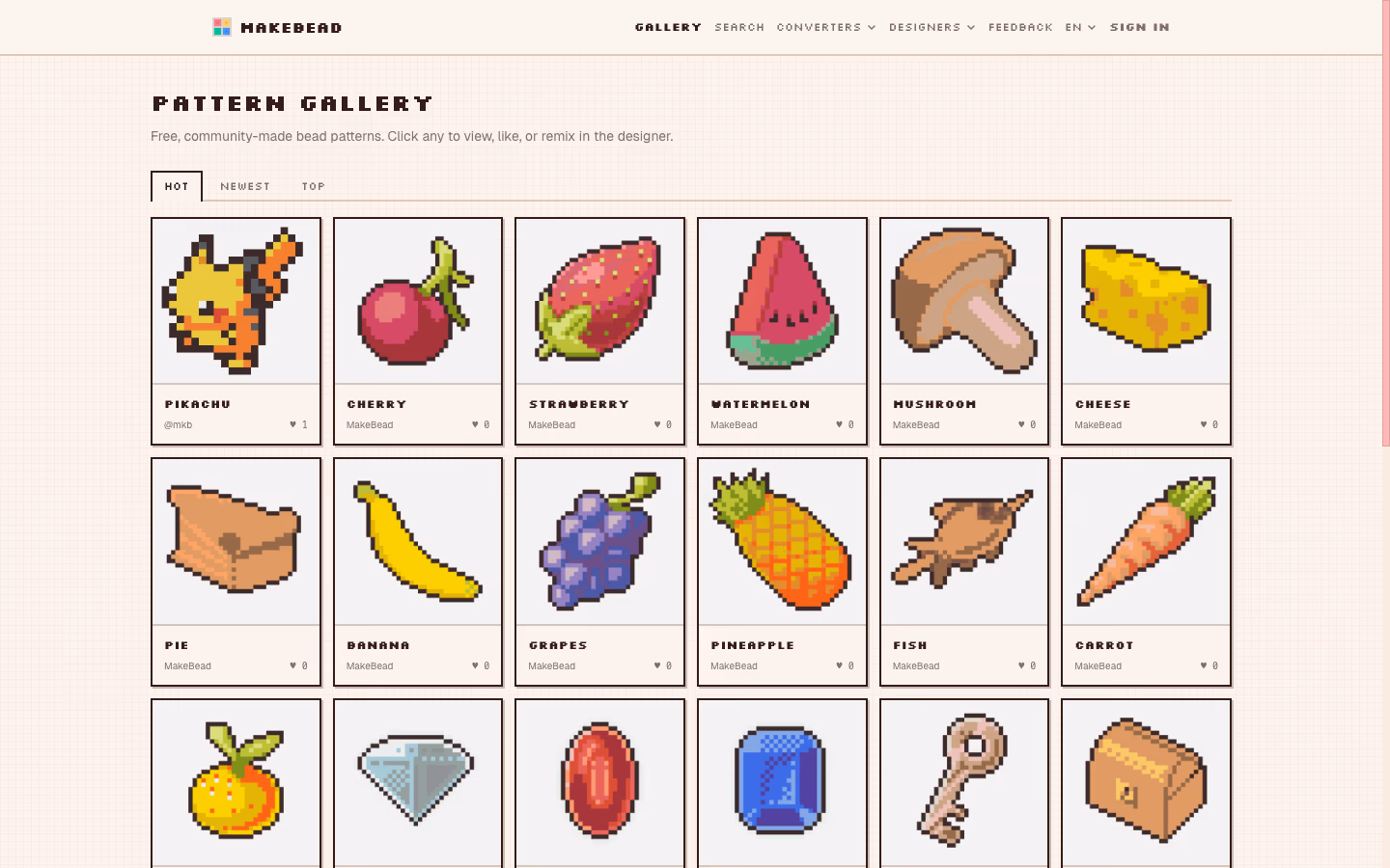 Community gallery — Hot / Newest / Top tabs, per-style sub-galleries
